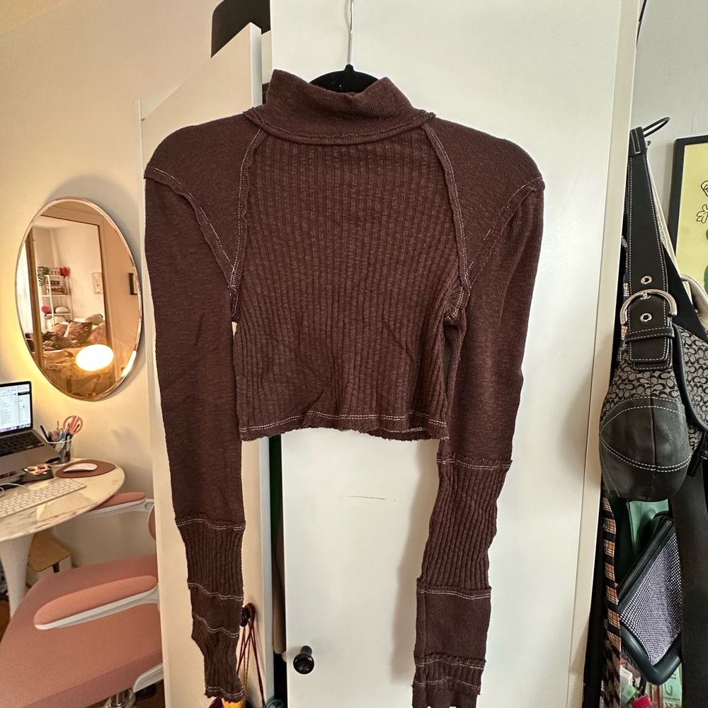 BDG Chocolate Brown Cropped Turtleneck Top